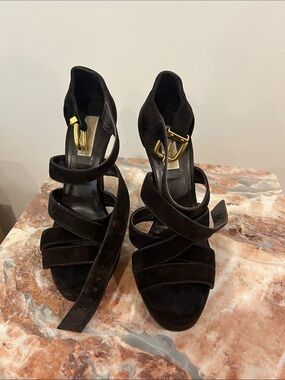 Michael Kors Chocolate Brown Suede Strappy High Heel Sandals
